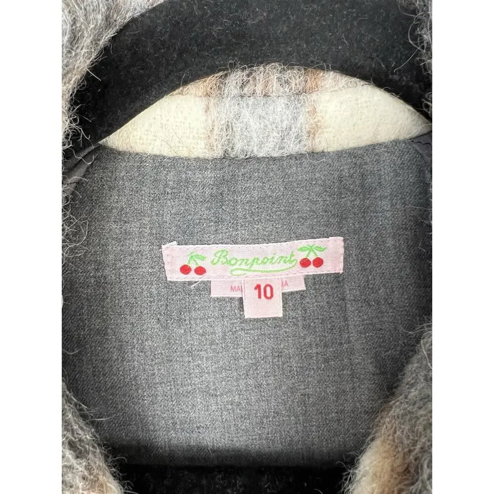 Bonpoint France Girls Wool Plaid Pea Coat Size 10 Mohair Alpaca Button Kids